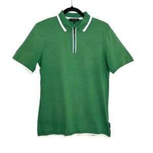 TED BAKER London Green Zip Polo Shirt Cotton Modern Preppy Golf Casual Men’s S